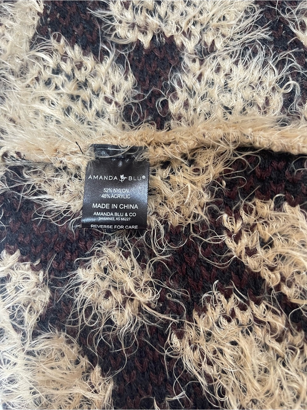 Amanda Blu Fuzzy Leopard Print Infinity Scarf Tan Brown Animal Print